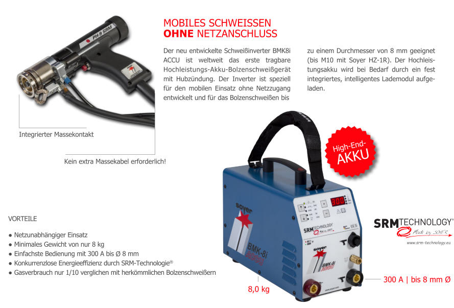 COMPART Z.Dziembowski SRM Bolzenschweitechnik (Heinz Soyer PL) - www.srm-technology.eu - das erste tragbare Hochleistungs Akku Bolzenschweigert mit Hubzndung BMK-8i ACCU