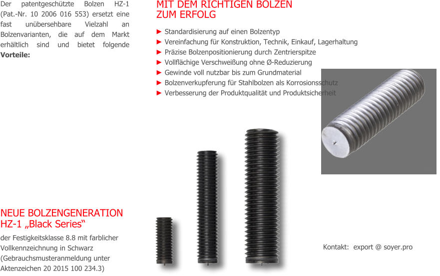 COMPART Z.Dziembowski SRM Bolzen- und Muttern-Schweitechnik (Heinz Soyer PL) - www.srm-technology.eu - Bolzen HZ-1 fr alle bekannten Schweiverfahren mit Spitzen-, Hub- und Kurzzeit-Hubzndung