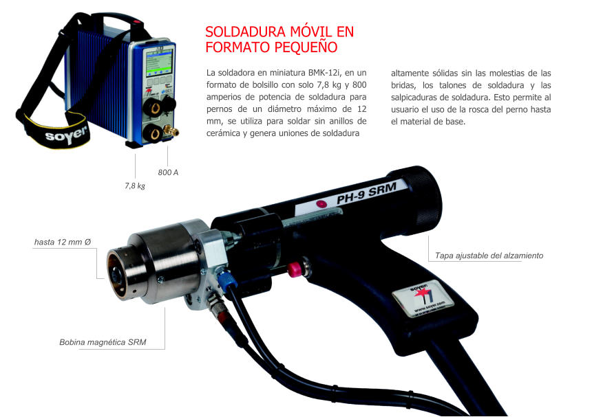 www.srm-technology.eu - The miniature stud welder BMK-12i weighs just 7.8 kg and is suitable for weld studs of up to Ø 12 mm